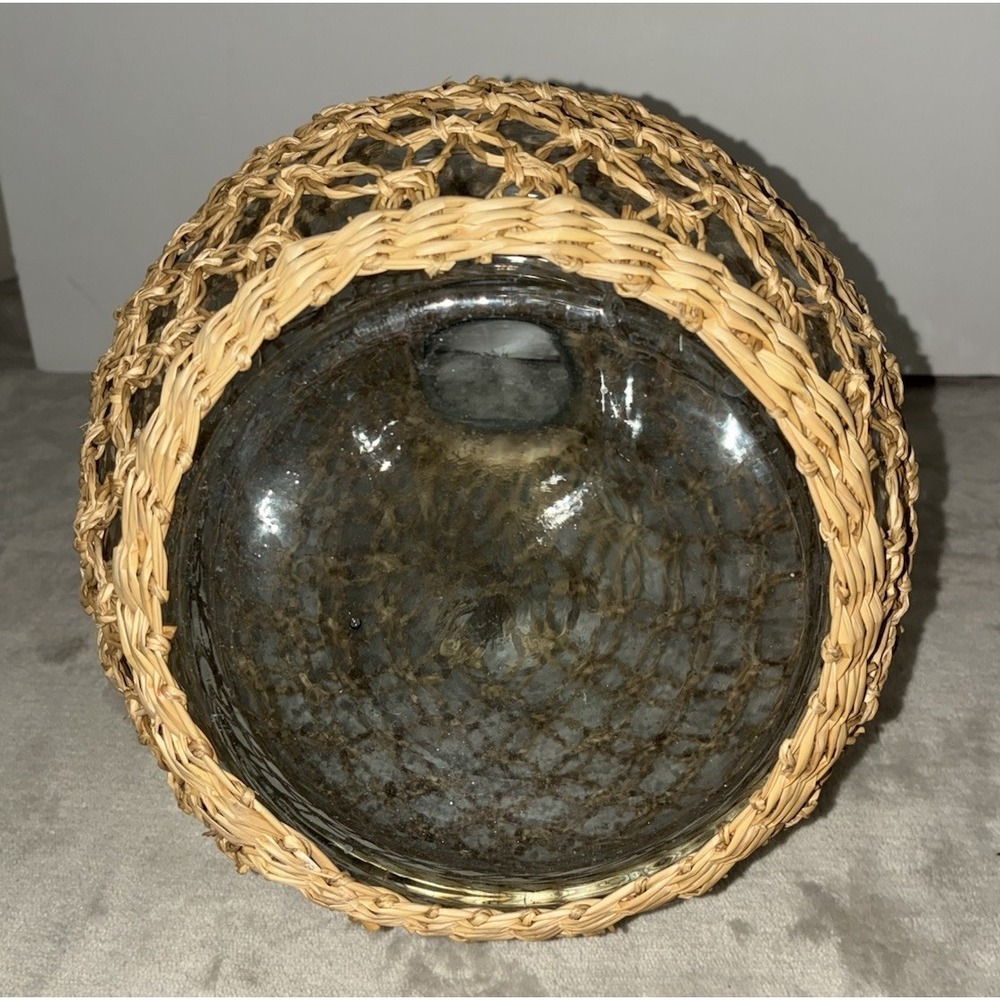 Wicker Wrapped Glass Vase 13x9" Boho Rustic Farmhouse - Picture 5 of 7